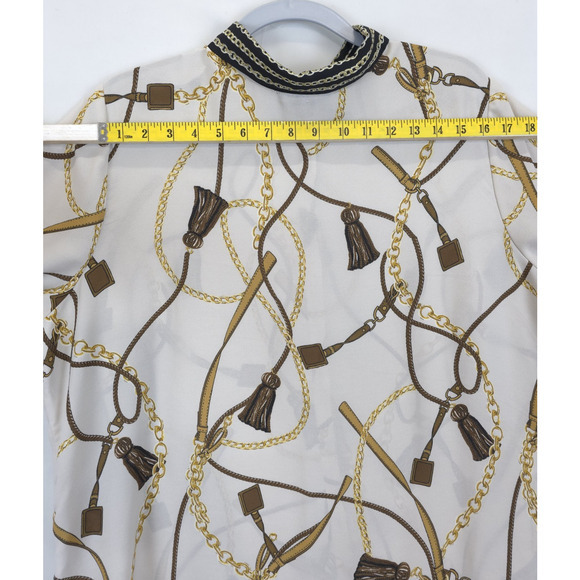 Roz & Ali Blouse Chain Print Button Front Women 2X Beige Gold Equestriancore - Picture 5 of 12